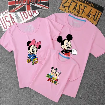 Disney Mickey Minnie Natisnjeni Risanka Oče, Mama Baby T-Shirt Priložnostne Družino Ujemanja Obleke Poletje Okoli Vratu, Pisano Srajco