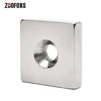 ZOOFOXS 1 kos 40X40X10mm Hole10mm Izvrtino Blok Neodymium Magnet Močan Redkih Zemelj NdFeB Magnetov 40*40*10-10 mm