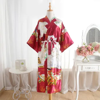 Plus Velikost Modri Moda Dame Poletje Seksi Kimono Dolgo Haljo Kopalne Obleke Rdeče Žensk Rajon Yukata Nightgown Pijama Mujer Mds008