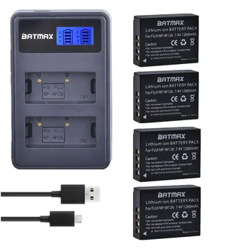 Batmax 4Pc NP-W126 NPW126 Bateria+LCD USB Dvojni Polnilec za Fujifilm FinePix HS30EXR HS33EXR X-Pro1 X-E1 X-E2 X-M1 X-A1 X-A2