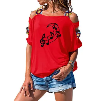 Nove Glasbe Opomba Luna Grafika, Tiskanje T Shirt Poletje Ženske tshirt Bombaž Seksi Votlih Iz Ramen Tee