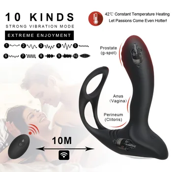 Vibracijska Obroč Analni Vibrator Sex Igrača Za Moške G-spot Stimulator z Brezžičnim Daljinskim Ogrevanjem Prostata Massager 10 Frekvenca