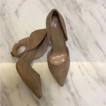 Konicami prstov črpalke ženske pravega usnja krog cut out čudno peto čevlje, ženska novost visoke pete 2019 Newnest zapatos mujer