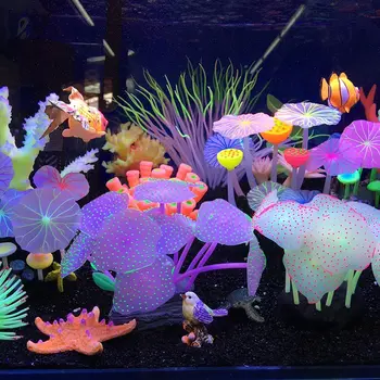 Akvarij Ornament Akvarij Dekoracijo Listov Silikonski Umetno Koralni Rastline Ornament Decors Za Fish Tank Akvarij D30