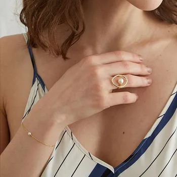YAOLOGE Ustvarjalne Geometrijske Pari Obroči Trendy Elegantno pozlačeni Pearl Prst Obroči za Ženske Poročni Nakit Nastavljiv