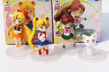 4pcs/set Sailor moon Tsukino Venera, Jupiter Artemis Mačka PVC Slika Igrača, S Gift Box s