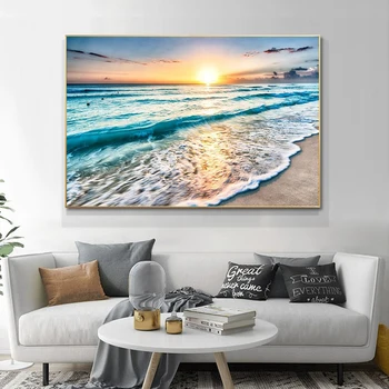 Sodobna Preprost Obmorskih Sunrise Beach Morju Scensko Platno Slikarstvo, Oljno Slikarstvo Plakat Nordijska Wall Art Krajinske Slike Doma Dekor