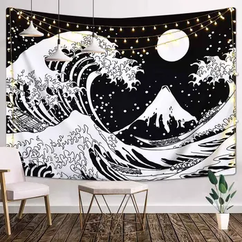 GOANG Sun Moon Črna tapiserija steni visi bohemian dekor hipi čarovnice Psihedelični tapiserija preprogo plaža mat tapiserije