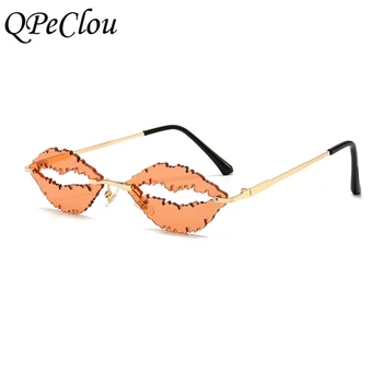QPeClou 2020 Nov Modni Seksi Rdeče Ustnice Sončna Očala Ženske Kovinski Rimless Smešno Barvita Stranka Sončna Očala Ženski Kažejo Živo Odtenki