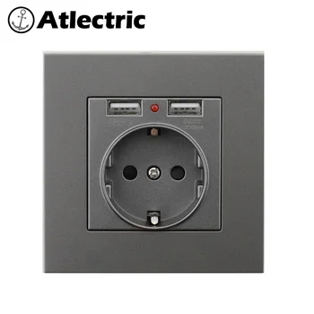 Atlectric Dvojno USB Charge Port DE EU Standard Moč električno Vtičnico Evrope, Rusiji Plastično Ploščo Električno Vtičnico Črno Zlato, Srebro