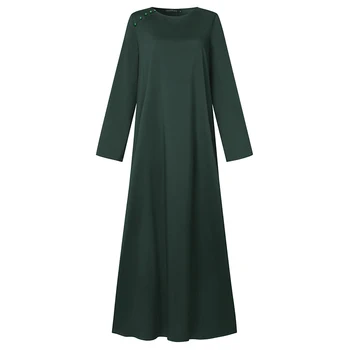 ZANZEA Ženske Jeseni Dubaj Hidžab Muslimanskih Dolgo Obleko Navaden Abaya tam kaftan Dolg Rokav Sundress Plus Velikost Maxi Vestidos Haljo Femme
