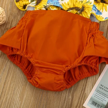 Newborn Baby Girl Obleke Sončnice Tiskanja Cvet Ruffle Rokav Romper Jumpsuit Glavo 2Pcs Obleke Sunsuit Summer Set