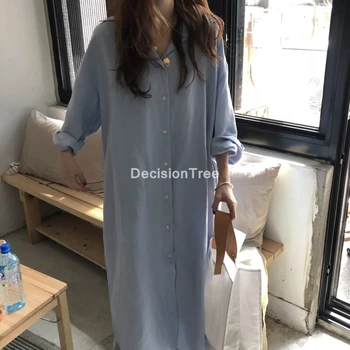 2021 ženske sleepwear bombaž trdna neck majica dolg rokav nightgown dekleta priložnostne udobno obleko noč