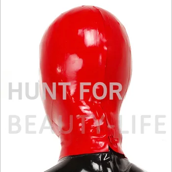Lateks rdeča maska fetiš dihalne ročno cut verzijo z zadrgo Standard kapuco oči, nosnice, usta odprta vse barve