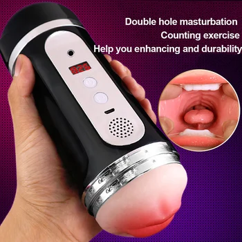 Samozadovoljevanje moških Pokal Penis Massager Spola Igrače, Vibrator za Moške Realne Muco Dvojni Kanal Vaginalni, Oralni Seks Igračke Za Moške