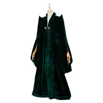 Visoka Kakovost Profesorica Minerva McGonagall Cosplay Kostum Obleko z Zelenimi Cape Žamet Vlogo Igrajo Plašč, Klobuk Halloween Carnival