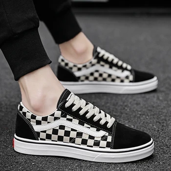 Par čevljev visoko, da pomaga classic platno čevlji ravno čevlji šahovnice črno in belo predalčni