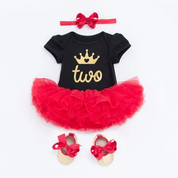 Baby Girl Obleke 1. Rojstni dan Dekle, Princesa Tutu Obleko Dve Rojstni dan Torta Razbiti Obleke Romper Določa Rdeče Dojenčka Stranke Obleke