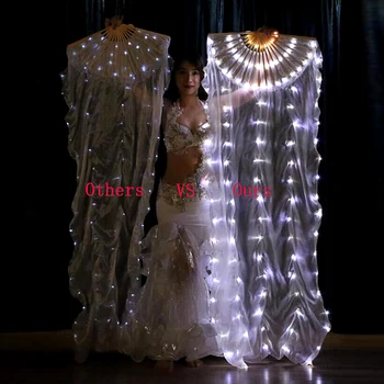 Ruoru 90*180 cm Svetlobni Mavrične Svetlobe LED Ventilator Veils Bellydance Orientalski Ples Trebuh Svile Fan Tančico za Ženske Ples Kostumi