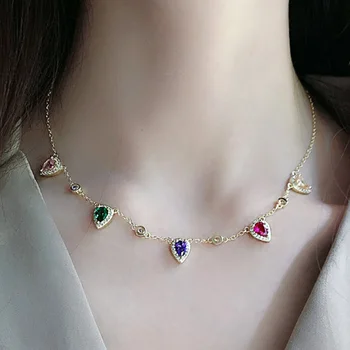 Zlxgirl nakit razkošje čisto vodo spustite obliko cirkon ogrlica nakit za ženske poročne opremo pisane dubaj zlata ogrlica