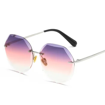 Nova Sončna Očala, Neto Rdeče Cut Rimless Sončna Očala Poligonske Osebnost Gradient Sončna Očala Moda Divje Sončna Očala Preprosto High-End