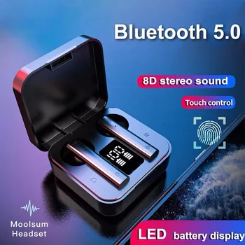 Nov Prenosni 5.0 Dotik TWS Brezžične Bluetooth Slušalke Digitalni Prikaz Nadzor Šport Čepkov 8D Stereo Zvočni izhod za Slušalke