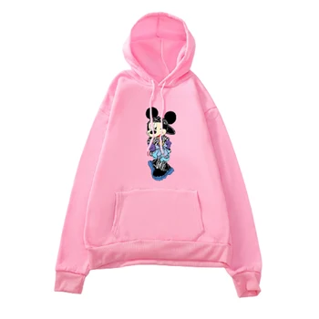 Disney risanke moda Priložnostne varovanje pred tveganjem hoodie Mickey Mouse Japonski plus runo jeseni in pozimi svoboden vrh pulover ženske