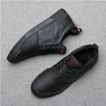 Blagovne znamke Moški Čevlji Priložnostne Usnje Moda Trendy Black Ravno Čevlji za Moške Padec Ladijskega prometa A23-04