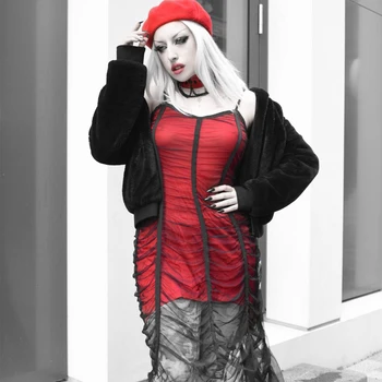 Rosetic Očesa Naguban Seksi Trak Goth Obleka Ženske Temno Dekle Poletje Rdeča Črna Nezakonitih Mozaik Oblikovalec Dolge Obleke Do Leta 2020