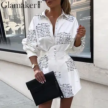 Glamaker Pismo tiskanja seksi mini kratkimi rokavi obleka Ženske bele dolg rokav stranka klub, obleko poletje elegantno bodycon obleko 2020
