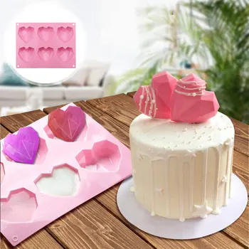 TTLIFE 6 Votlini Diamond Ljubezen Torto Plesni Silikonski 3D Srce Oblika Fondat Torta Čokoladni Mousse Peko Plesni Modeliranje Dekoracijo