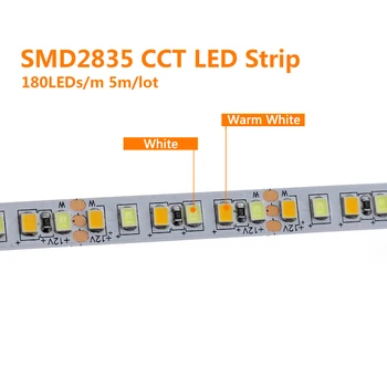 LED Trak 5025 60LEDs/m 2835 180LEDs/m SCT Prilagodljivo LED Luči, Visoko Svetlost, Okrasni Trak, Hladna Bela + Topla Bela 12V 5M