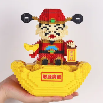 Mini Bloki Kitajski Slog Risanka Stavbe Igrača Bog Bogastva Dražbi Številke Brinquedos za Otroke Darilo Novo Leto Prisoten