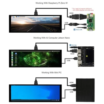 Waveshare za 7,9 Palčni Kapacitivni zaslon Pritisnite Sn LCD 400X1280 HDMI IPS Kaljenega Stekla, Pokrov za Raspberry Pi /Windows 10 / 8.1 / 8/7