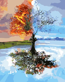 Vroče prodaje diy Barvanje Z Številkami Olje Diy Slike dreves Na Platnu Brez Okvirja digitalno slikarstvo stenski dekor