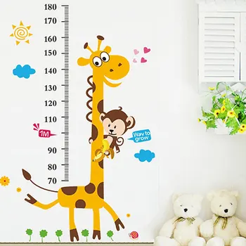 Žirafa Opica Rast Merilnik za Merjenje Višine Stenske Nalepke za Otroke Sobe 26 Pismo Oči Grafikon otroška Soba, Učilnica Dekor