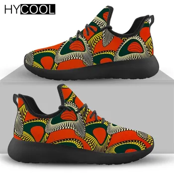 HYCOOL UNisex Očesa Nekaj Sport Čevlji Afriške Vosek Vzorec 3D Tiskanih Stanovanj Čipke Dihanje Ženske teče Superge Zapatos Mujer
