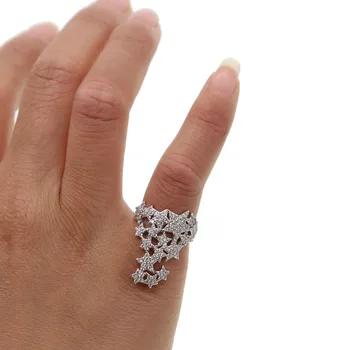 CZ zvezdna kopica malo prst obroči elegantno osupljive ženske stranka darilo nakita srebrne barve bling luksuzni star nakit