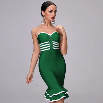 2020New Žensk Jeseni Fitnes Stranka Obleko Zeleno Črno Vijolični Trak brez naramnic Fishtail Sexy Klub Vestidos Povoj Obleko Ruffle