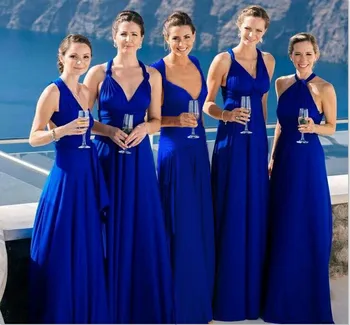 Nova več barv Modro Covertible Družico Obleke Naguban dolžina Tal Beach Poroka Gost Stranka Halje Poceni Dolgo Prom Oblačenja