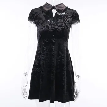 2020 Novo Črno Gothic lolita Mini Obleka Retro Harajuku ženske Votlih Iz Kratek Rokav Velet stranka obleko Ulične