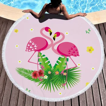 INS Vroče Tropsko Listi Flamingo Natisnjeni 150 cm Tassel Plaži Odejo za Piknik Kampiranje Mat Krog Sandbeach Brisačo Pad Šal Vzmetnice