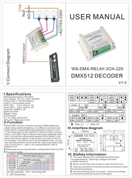 3CH 3 Kanal DMX512 Rele Dekoder Krmilnik AC110-220V Vhod 3 Skupine Relay Stikalo