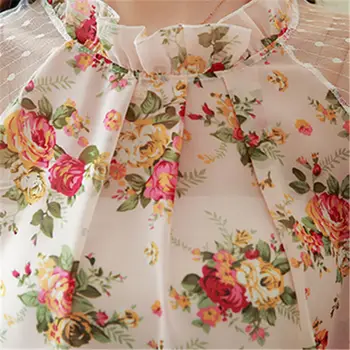 Poletje 2020 Žensk Elegantna Vila Tiskanja Šifon Kratek Rokav Vrhovi Ženski Svoboden Gaza Majico Natisnjeno Šivanje Bluze