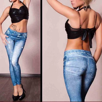 2020 moda ulica imitacija jeansa jeggings lady ponaredek luknjo žepu natisnjeni dokolenke gleženj dolžina črno modra opremljena skinny hlače