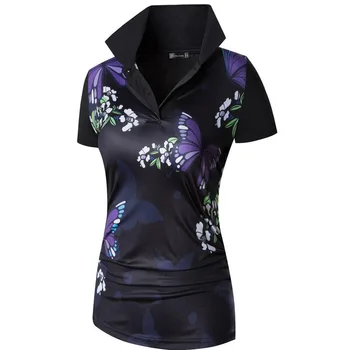 Jeansian Azijski Slog Žensk Priložnostne T-Shirt Kratek Rokav Tee Cvjetnim Tiskanja, Polo Majice, Majice za Golf Polos Tenis Badminton SWT311