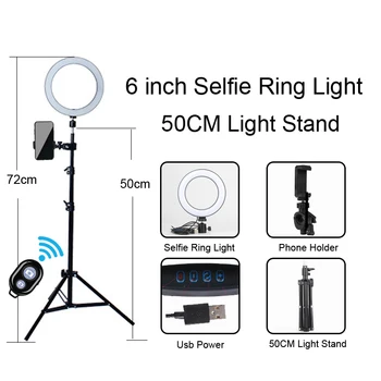 Obroč Svetlobe LED Selfie Stojalo Stojalo Zatemniti Bluetooth YouTube Lučka Foto Video Kamero Telefona Za Ličila v Živo Fill Light