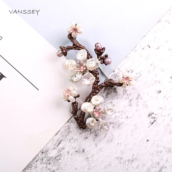 Vanssey Letnik Veje Cvetnih Listov Sakura Naravnih Baročni Biser Medenina Krog Broška Pin Pribor za Ženske do leta 2020 Nova