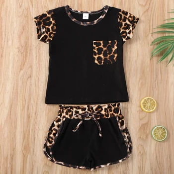 Dekleta Obleke Kratek Rokav Mozaik Leopard Tiskanja Puloverji in Kratek Sklop 2 Kos Malčka Dekle Pade Oblačila 2020