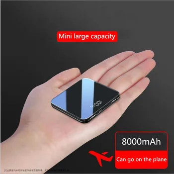 8000mAh Mini Power Bank 2.0 Hitro Polnjenje Moči banke Dual-USB Prenosni Zrcalni Aluminij Hitro Polnjenje Mini Zunanje Baterije